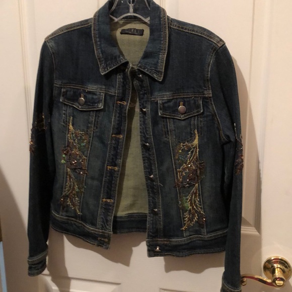 Jackets & Blazers - Beaded embroidered embellished denim jean jacket S